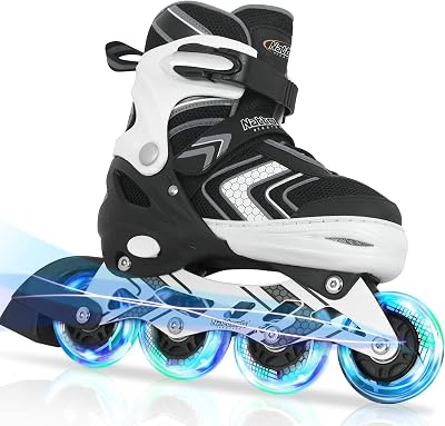 Nattork Adjustable Inline Skates for Boys 8-12 8 Illuminating Wheels Black