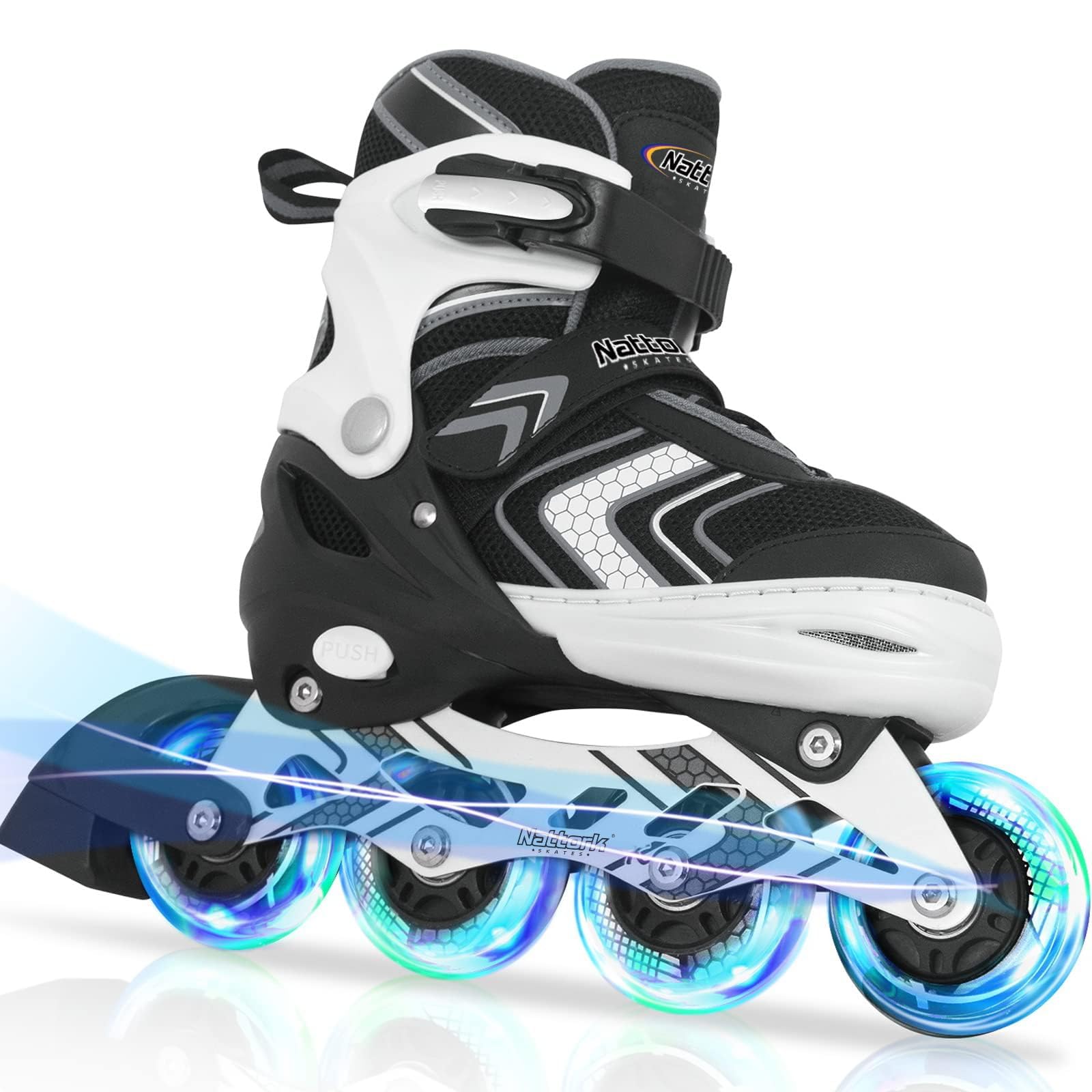 Adjustable Inline Skates for Boys, Blades Roller Skates with All Light up Wheels for Big Kids, Black, Size 1 2 3 4 Image