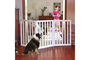 ZJSF Freestanding Indoor Dog Gate for House Foldable Wood White Puppy Gate for Doorways Pet Gate for Stairs Extra Wide Pet Fence 28" Height 3 Panels