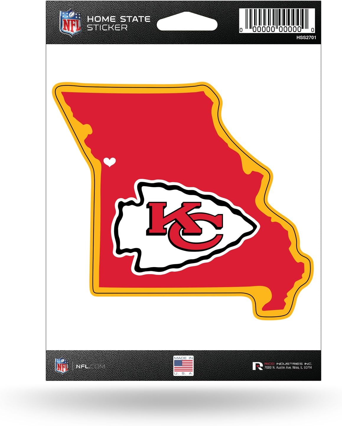 NFL Rico Industries Home State Sticker, Kansas City Chiefs