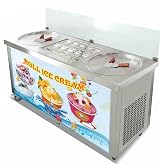 Kolice ETL Commercial 22" Double Round Pans Yogurt Fry Ice Cream Roll Machine Instant Stir Roll Ice Cream Machine-Smart AI Temperature Control,10 Cooling Buckets,Transparent Sneeze Guard