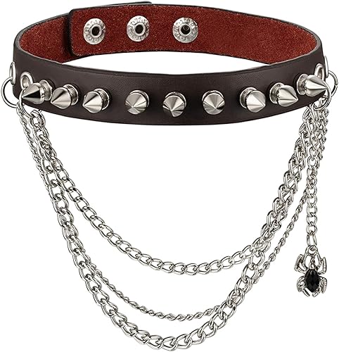 Amazon Co Jp Oidea チョーカー 首輪 ネックレス スタッズ クモ チェーン メンズ レディース 人間用 レザーベルト パンク ロック ゴシック バンド コスプレ ハロウィン 仮装 ファッション アクセサリー ブラウン ジュエリー