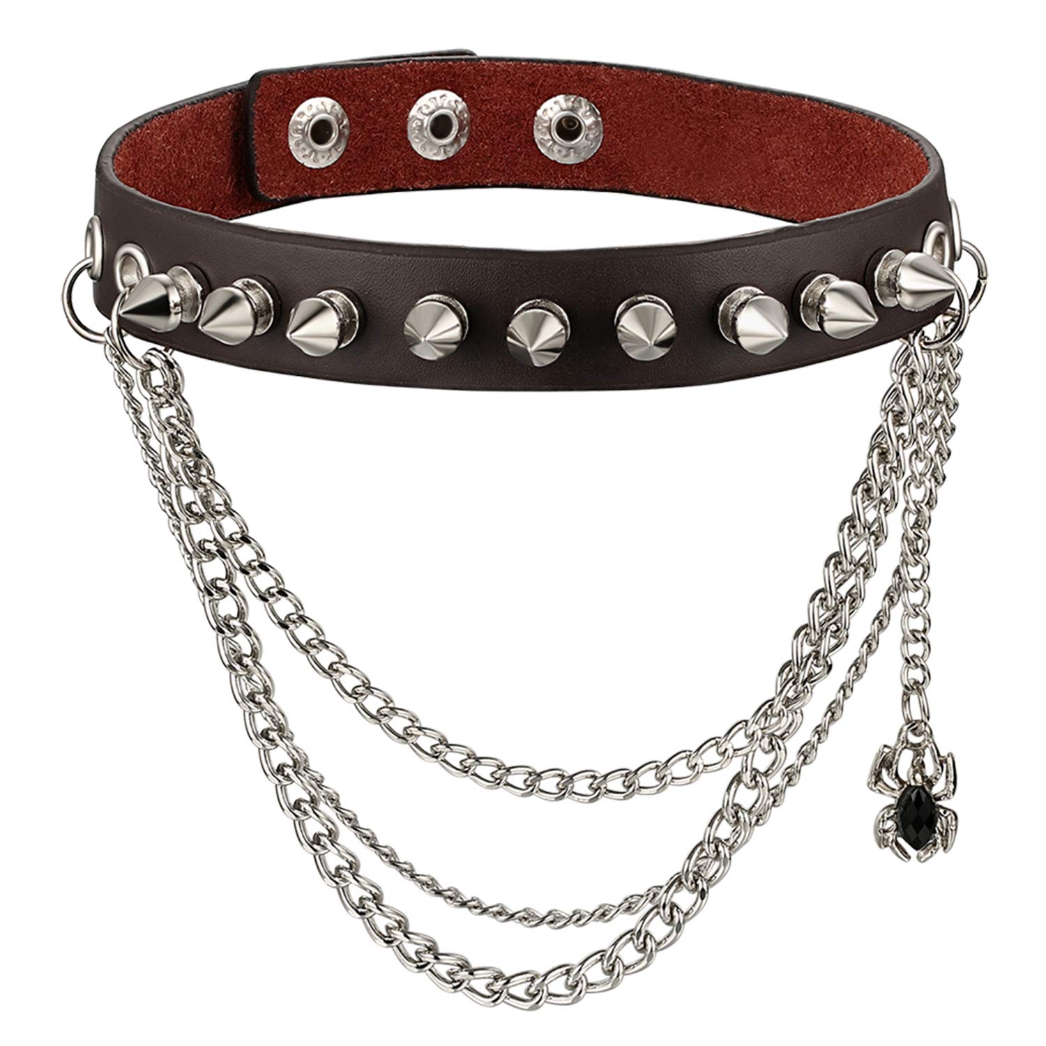 Cupimatch Adjustable Women Gothic Choker Cool Punk Metal Spike Stud Rivet Link Leather Collar Necklace (Brown)