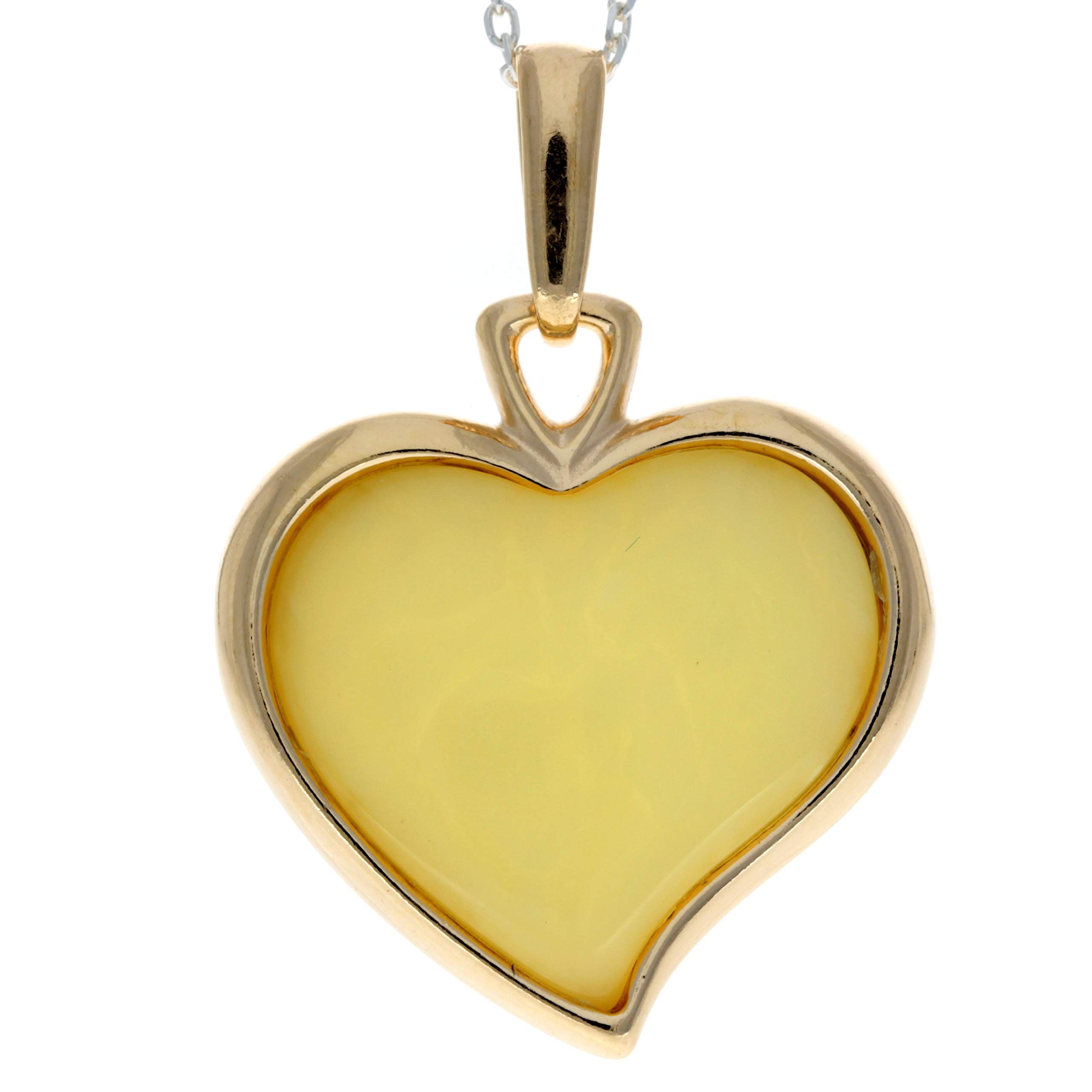 Genuine Baltic Lemon Amber & Gold Plated 925 Sterling Silver Classic Heart Pendant without Chain - AG200L