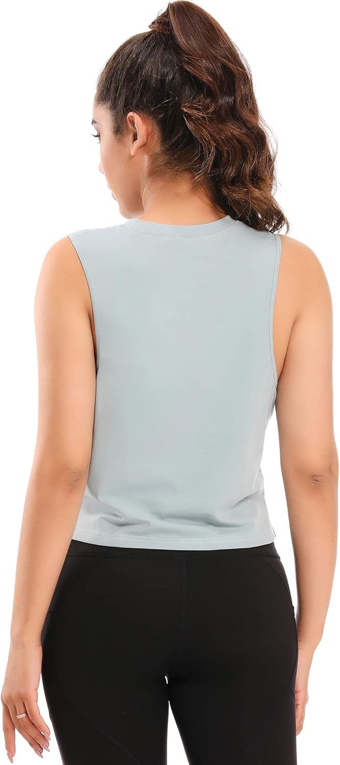 Muzniuer Womens Workout Crop Tops Yoga Sports Running Activewear Short Tank Tops Sleeveless Workout Cotton Shirts at  Women’s Clothing store