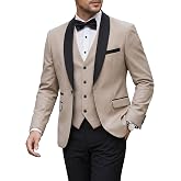 MY'S Men's 3 Piece Tuxedo Set with Tie, Shawl Lapel Suit Blazer Vest Pants