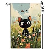 Jauageon Spring Cute Black Cat Garden Flag Spring Summer Butterfly Floral Flowers Garden Flag Vertical Double Sided Rustic Farmland Burlap Yard Lawn Outdoor Decor 12.5x18"