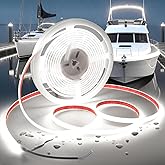 VOEWT COB LED Strip Lights Daylight White 6000K,12V 16.4ft IP67 Waterproof High CRI 95Ra+ Super Bright,Flexible Boat Lights for Fishing Night Outdoor Bathroom Swimming Pool(Power Supply Not Included)