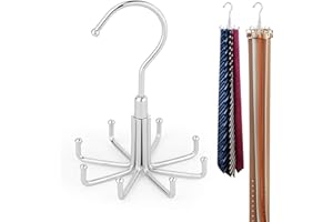 ZEDODIER Tie Hanger for Closet, Rotatable Tie Organizer for Men with 8 Hooks, Heavy Duty Space Saving Tie Rack for Ties and Belts, Silver