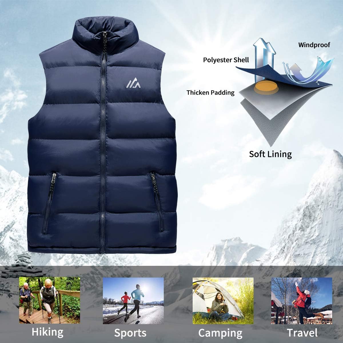 USHARESPORTS Vests for Women jackets Stand Collar women winter coats Padded Puffer Vest Quilted Gilet: Clothing