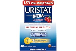 Uristat Ultra UTI Pain Relief Tablets, Fast Urinary Tract Infection Relief of Urinary Pain, Burning, Urgency, Maximum Strength, Cranberry Flavored Coating, 30 Tablets