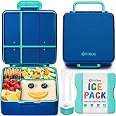 Fimibuke Chill Bento Box for Kids Adult, Leak Proof Toddler Lunch Box with Ice Pack Keep Food Cold, BPA Free 4 Compartment Lunch Container with Utensils for Girl Boy School, Microwave Dishwasher Safe