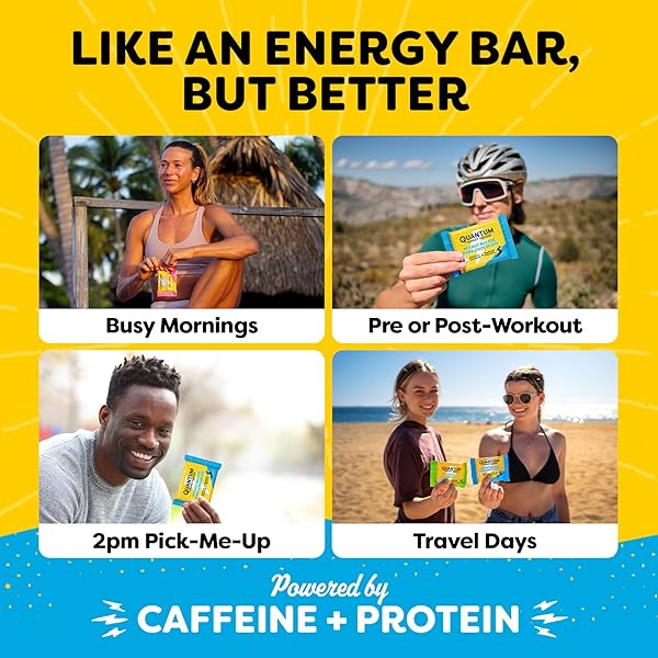 QUANTUM ENERGY SQUARE: ENERGY BAR WITH CAFFEINE & 10G PROTEIN. DELICIOUS HEALTHY SNACK ON THE GO. (VEGAN, GLUTEN-FREE, SOY-FREE, DAIRY-FREE) (CAFFE MOCHA ALMOND CHIP)