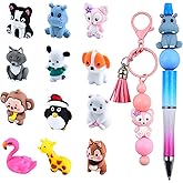 WOZADU 3D Animal Theme Silicone Beads for Keychain Making, 12 PCS Silicone Focal Beads for Pen, Loose Beads for Bracelet Necklace Lanyard Jewelry and Handmade Crafts Making