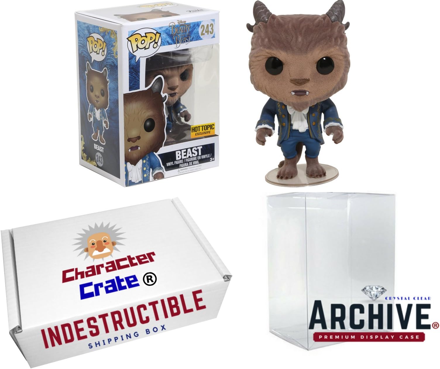 Funko Pop! Disney Beauty and the Beast, Flocked Beast Hot Topic Exclusive, Concierge Collectors Bundle, Vinyl Figure