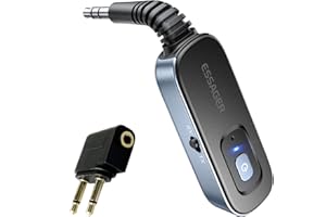 ESSAGER Bluetooth Receiver for Car, Noise Cancelling 3.5mm AUX Bluetooth Car Adapter, Wireless Audio Receiver Transmitter for Home Stereo/Wired Headphones Airplane, Blue