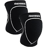Rehband Knee Pads for Volleyball, Handball & Indoor Sports, Neoprene Knee Sleeve Protector, Comfortable & Snug Fit, Shock-absorbing Sports Knee Pads Unisex, Colour:Black - 1 Pair, Size:XX-Large