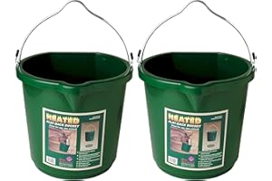 Farm Innovators 2 Pack Heated Water Bucket, 120W Heating Power - Flat Back 5 Gallon Plastic Bucket with Cord Storage for Livestock Watering & Feeding