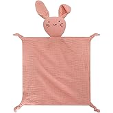 Organic Cotton Muslin Bunny Lovey Blanket, Soft & Breathable Security Blanket for Newborns, Unique Baby Gifts for Boys and Girls (Bunny-Pink)