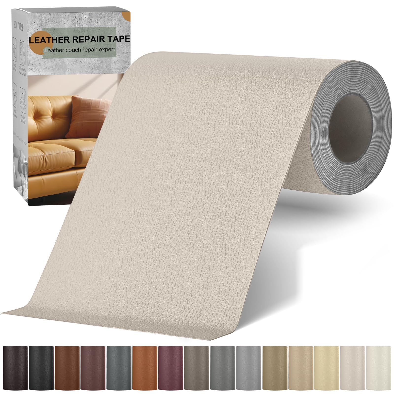 Photo 1 of Yikda Self-Adhesive Leather Repair Patch, 4" x 63" Vinyl Leather Repair kit for Furniture, Leather Repair Tape for Car seat, Couch, Furniture Ivory