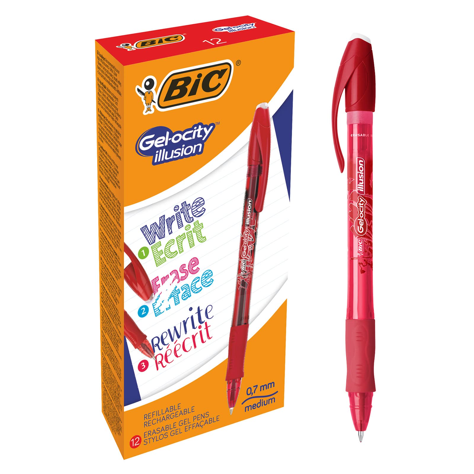 BIC 943442 0.7 mm "Gel Ocity" Illusion Gel Pen - Red (Pack of 12)