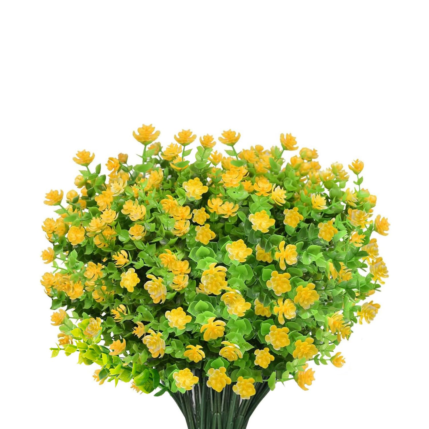 AIOR 10 Bundles Artificial Flowers Outdoor, UV Resistant Fake Flowers Plastic Greenery Shrubs Plants for Floral Arrangement, Table Centerpiece, Home Garden Decor (Yellow)