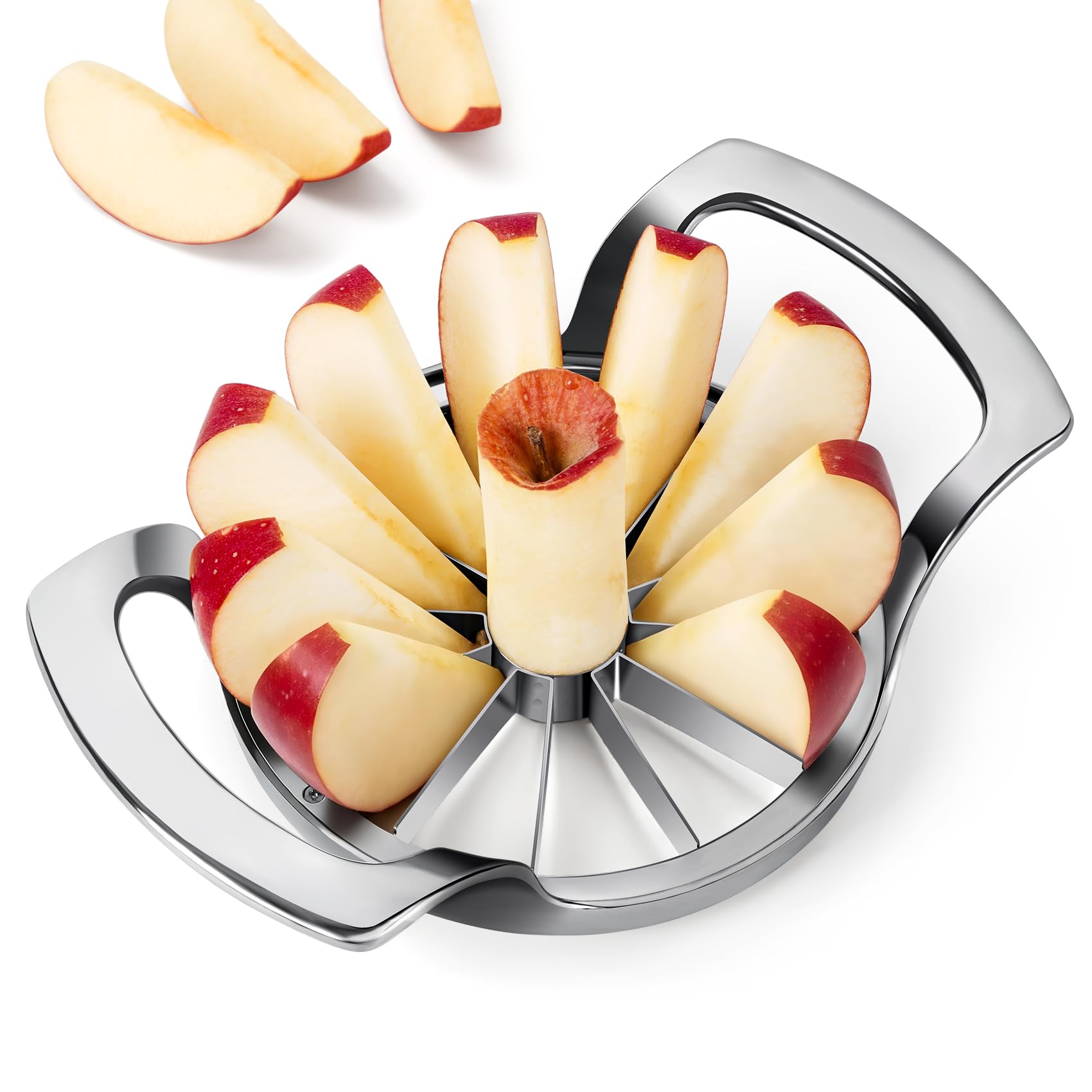 SAVORLIVING 4.72 inches Apple Slicer,12-Blade Extra Large Apple Corer, Heavy Duty Stainless Steel Apple Cutter and Divider with Updated Safe Blade System