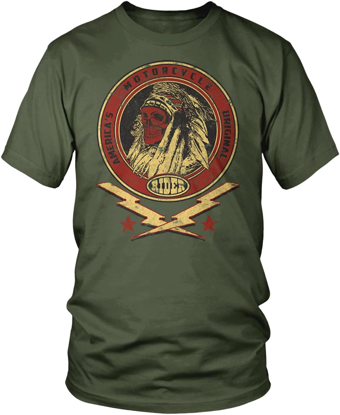 Men's America's Original Motorcycle Indian Skull T-Shirt, Moss Green Large