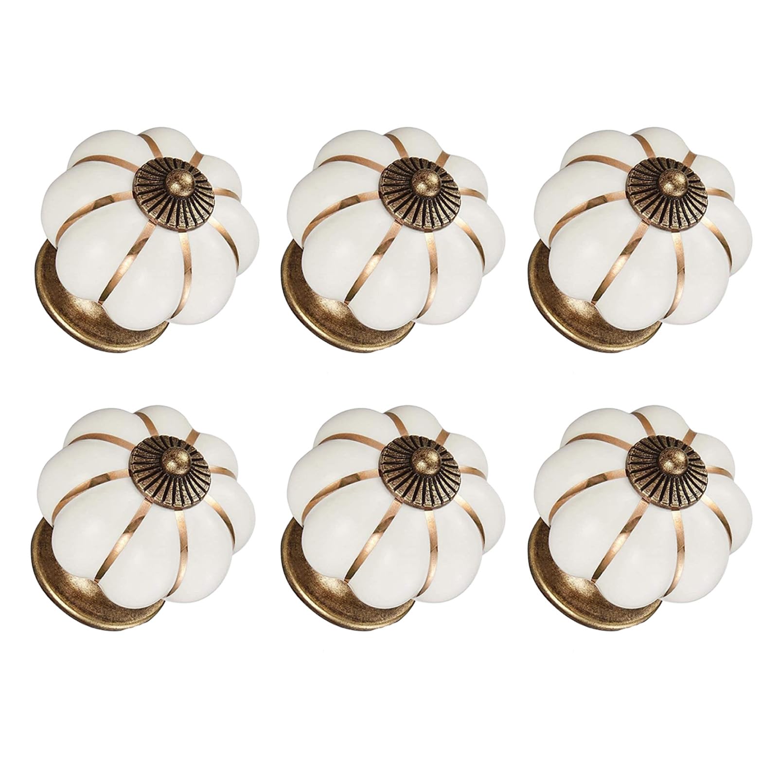 CYILIUEN 6 Pcs White Pumpkin Ceramic Knobs with Screw Gasket and Screwdriver Ceramic Pull Handle for Decorative Furniture Hardware