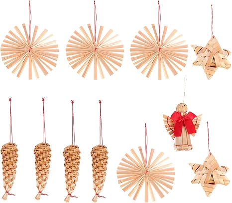 Amazon Co Jp Exceart 11個のクリスマスストローオーナメント手織りのクリスマスオーナメント素朴なクリスマスツリーの装飾麦わらペンダントクリスマスギフトタグホリデーパーティー小道具スタイル1 ホーム キッチン