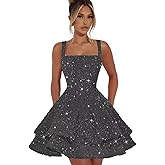 TLTVQ Short Homecoming Dresses for Teens Sparkly Sequin Spaghetti Strap Short Prom Dress Sweet 16 Cocktail Party Gown