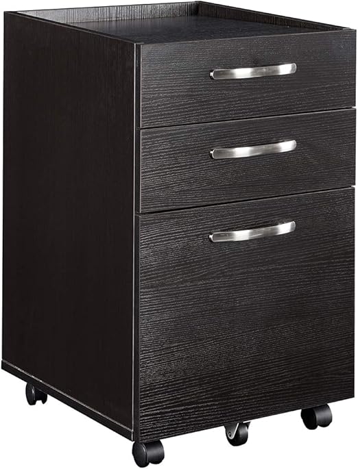Amazon Com Sunon 3 Drawer Mobile File Cabinet Wood Rolling File Pedestal Cabinet Fully Assembled Except Wheels And Handles Black Kitchen Dining
