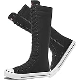 rismart Women's Tall Canvas Boots Knee Length Lace Up Punk Dancing Sneakers