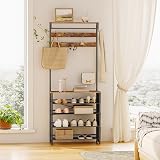 HOOBRO Hall Tree with Bench 5-Tier Shoe Storage Rustic Brown BF75MT01 view 3