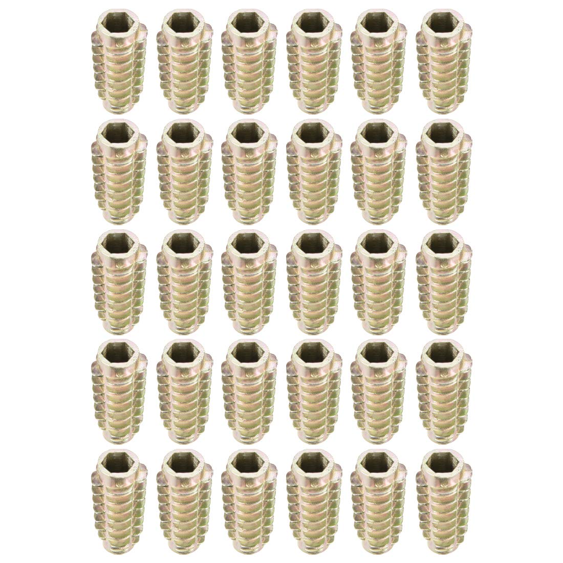 sourcing map Furniture Threaded Insert Nuts Zinc Alloy Hex-Flush M6 Internal Threads 25mm Length 30pcs