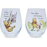 Winnie The Pooh Disney Quotes Teardrop Stemless Wine Glass Set | Tumbler Cup For Mimosas, Cocktails | Each Holds 20 Ounces