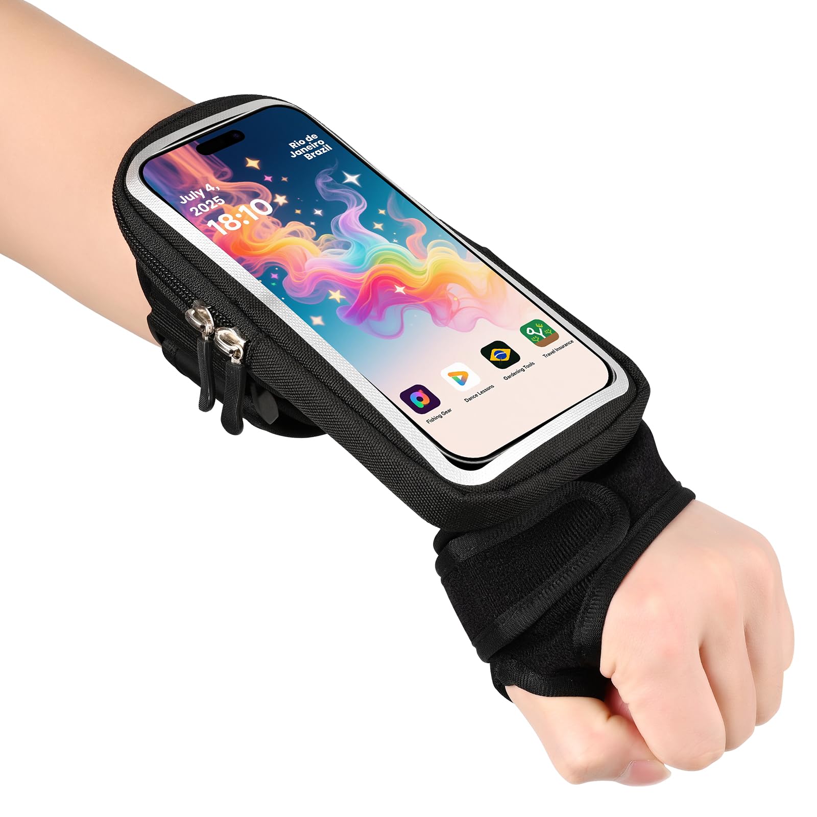 Wrist Bag Phone Armband Forearm Band Cell Phone Holder, Wristband Pouch Bag Phone Arm Case for iPhone 14/13/12/11 Pro Max 12 mini XS Max XR X 8 7 Ridding,Cycling, Jogging, for Smartphone Up to 6.8"