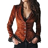 RISCUYY Velvet Blazer Women V Neck Button Down Long Sleeve Velvet Blazer Jacket for Women Trendy 2026