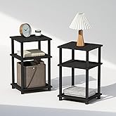 Furinno JUST Set of 2 Toolless 3-Tier Night Stand, Americano | Compact, Narrow, Open Storage Bedside Table, End Table, Side Table, for Bedroom, Dorm