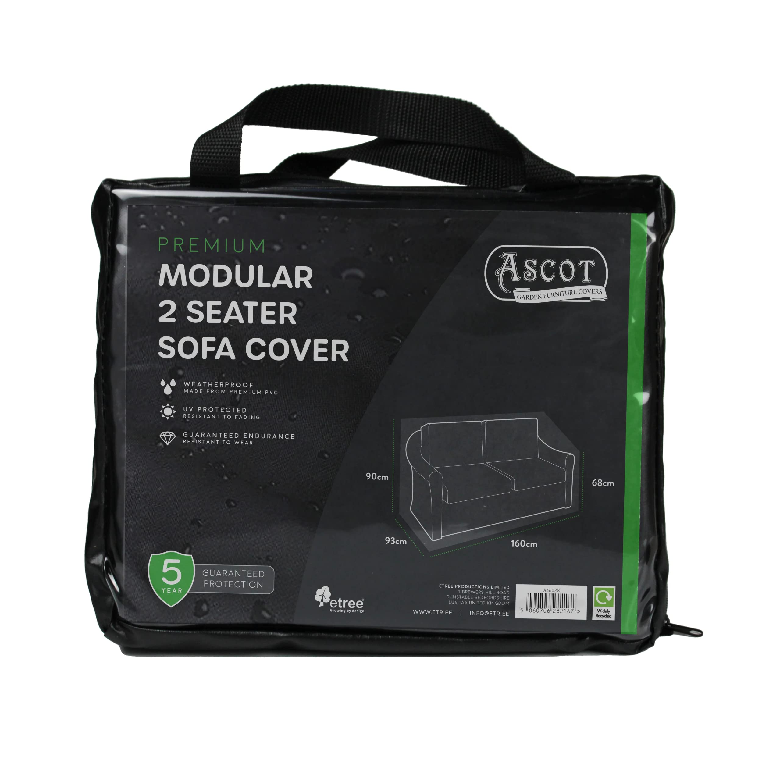 Ascot Premium Modular 2 Seater Sofa - 160 X 93 X 68/90 H Deep Black