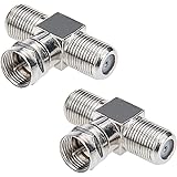 Coaxial Cable Splitter, TV Splitter 2 in 1 Out 2-Pack F Type RG6 Male to 2 F Female 3 Way Cable Splitter Coax T Connector Ada
