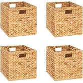 M4DECOR 10.5 x 10.5 Storage Cubes – Water Hyacinth Wicker Baskets for Organizing, Wicker Storage Cubes, Storage Baskets for Shelves (4 Packs 10.5in)