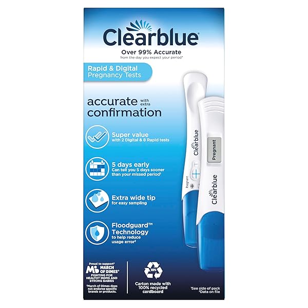 CLEARBLUE PREGNANCY TEST COMBO PACK, 10CT – DIGITAL WITH SMART COUNTDOWN & RAPID DETECTION – SUPER VALUE