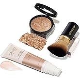 LAURA GELLER NEW YORK Everyday Routine Kit - Baked Balance-N-Brighten Color Correcting Powder Foundation, Medium + Retractable Angled Kabuki + Spackle Makeup Primer, Champagne Glow (3 PC)