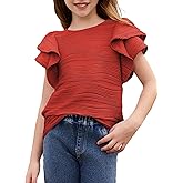 blibean Girls Ruffled Short Sleeve Textured Tops Shirts Size 6-15 Years