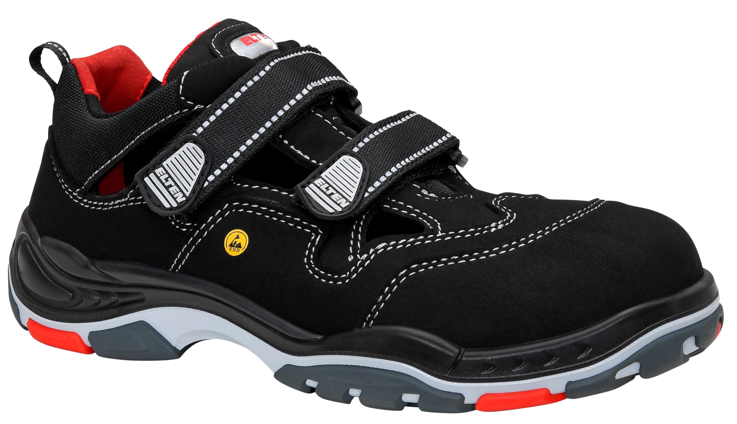 Elten 72121-46 Safety Sandals "Scott" ESD S1P, Size 11, Black/Grey/Red