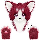 COSYEARS Animal Cat Fursuit Head Mask Furry and Therian Paw Gloves Set for Halloween Cosplay Costume Accessories
