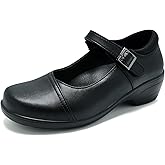 Womens Mary Jane Shoes with Arch Support Leather Round Toe Classics Ankle Strap Loafers Comfort Dress Shoes