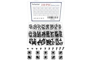 Yetaida 250 Pcs 20 Values Tactile Push Button Switch Assortment Kit, 6x6mm & 12x12mm 4-Pin Micro Momentary 12 Volts Tact Switch, Durable & Easy-Storage for Electronics, Home Appliances, DIY Projects