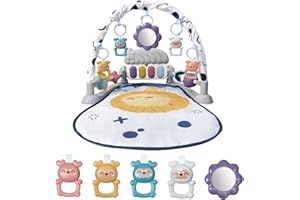 CUTERABIT Baby Play Gym Mat, Baby Gym Activity Center, Kick and Play Piano with Music and Light, Tummy Time Toys for Newborn Babies Infants Boys Girls 0-3-6-9-12 Months (Grey)